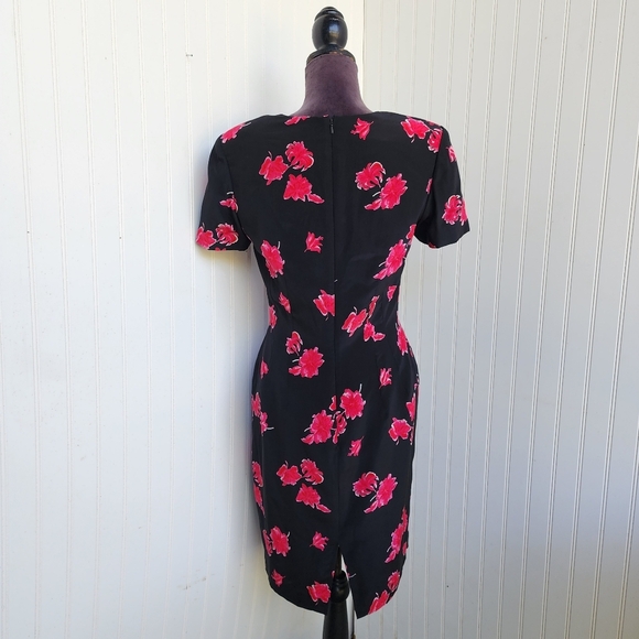 VTG Patrick Collection Ceuise Dress Womens Black Pink Floral 100% Pure Silk Sz 4 - Picture 6 of 15